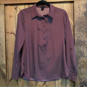 Ann Taylor burgundy and white polka dot long sleeve blouse. EUC Size XS
